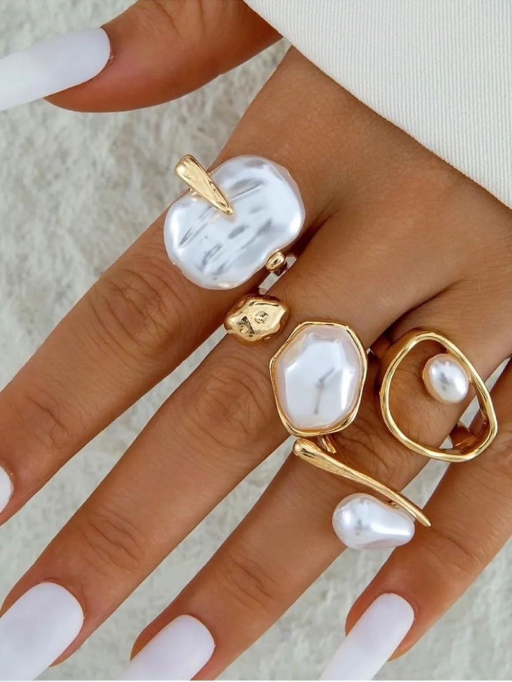 Luxe Golden  Pearl Statement Rings Set